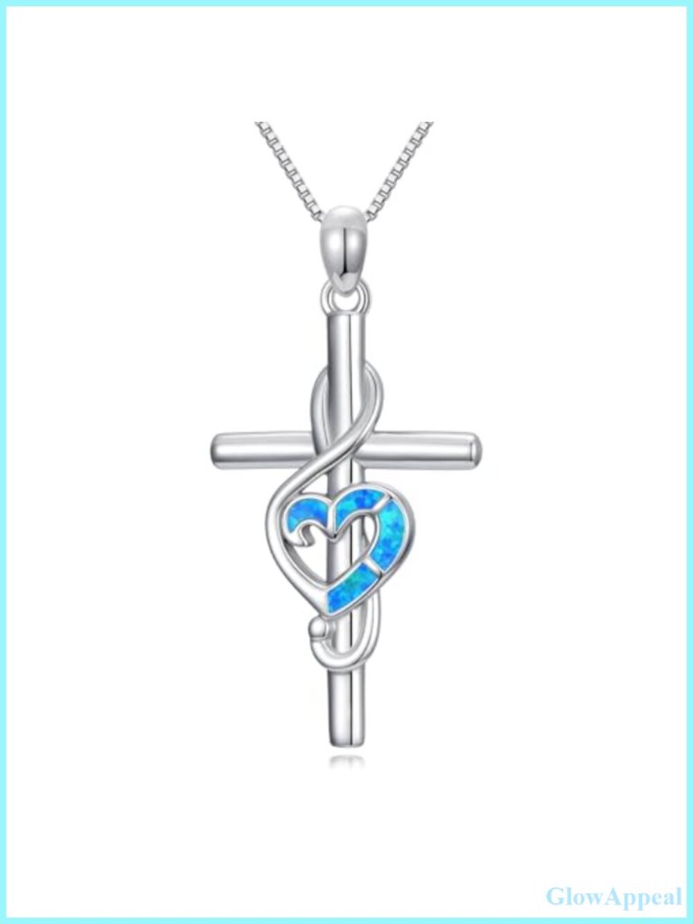 Sterling Silver Created Blue Opal Music Note Cross Pendant Necklace